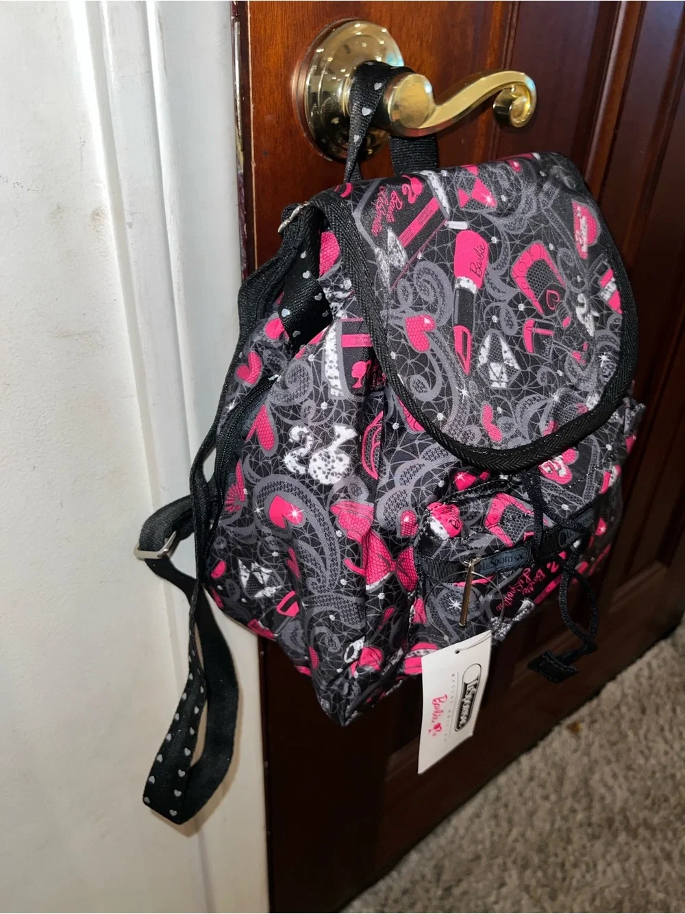 LeSportsac Pink & Black Patterned Women's Backpack artist edition (BARBIE)